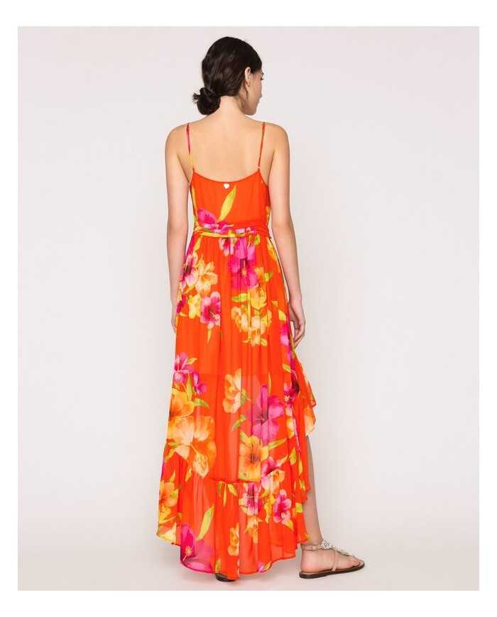 Abito arancione donna con stampa Hibiscus Flame | TWINSET