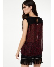 LIU JO Top Donna A-TI Georgette Chiusura Goccia Bottone Rosso Leopa...