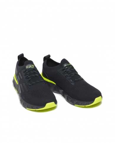 sneakers nero da uomo logato con dettagli giallo fluo | EA7