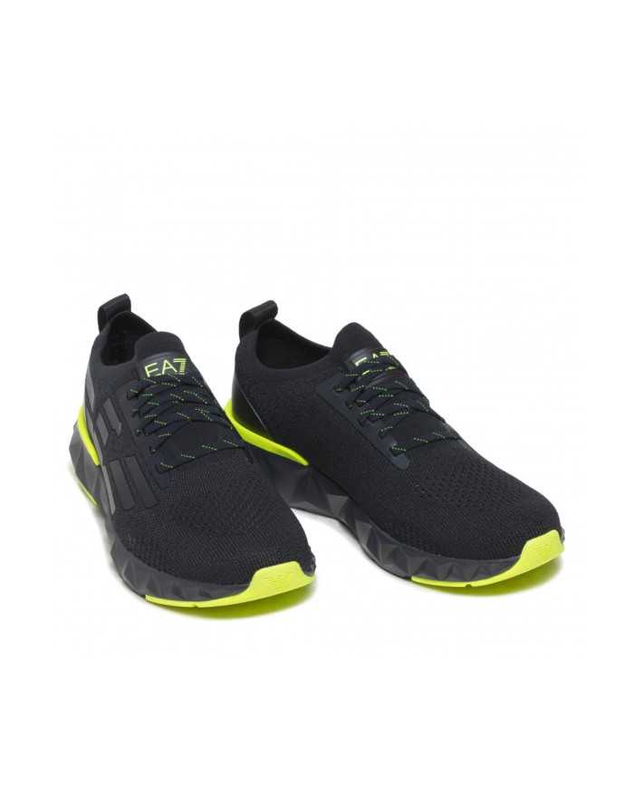 sneakers nero da uomo logato con dettagli giallo fluo | EA7