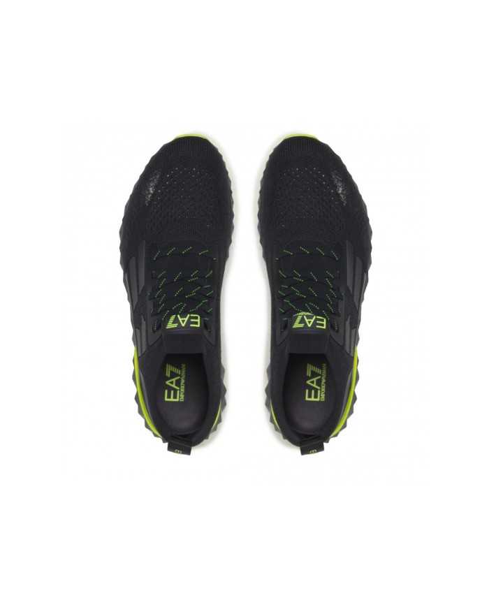 sneakers nero da uomo logato con dettagli giallo fluo | EA7