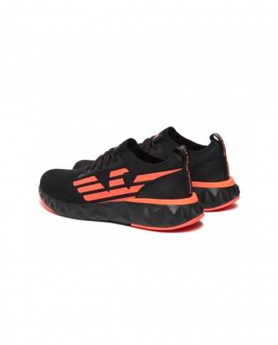 sneakers nero da uomo con dettagli e logo arancio fluo | EA7