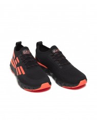 sneakers nero da uomo con dettagli e logo arancio fluo | EA7