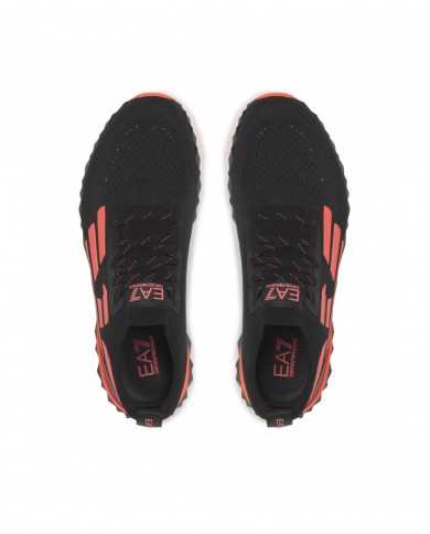 sneakers nero da uomo con dettagli e logo arancio fluo | EA7