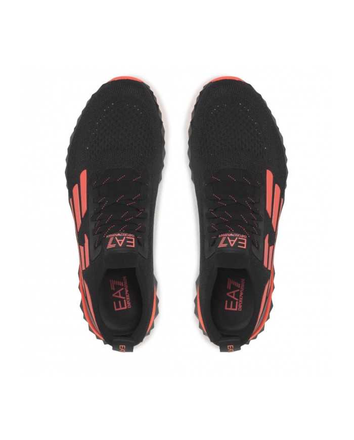 sneakers nero da uomo con dettagli e logo arancio fluo | EA7