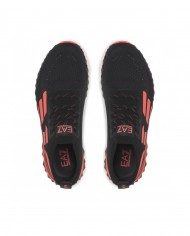 sneakers nero da uomo con dettagli e logo arancio fluo | EA7