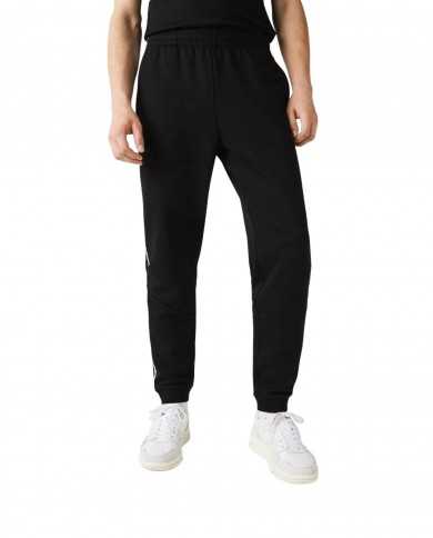 pantaloni neri da uomo con logo coccodrillo e stripes | LACOSTE