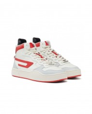 sneakers alta stile basket bianche da uomo con dettagli rossi | DIESEL
