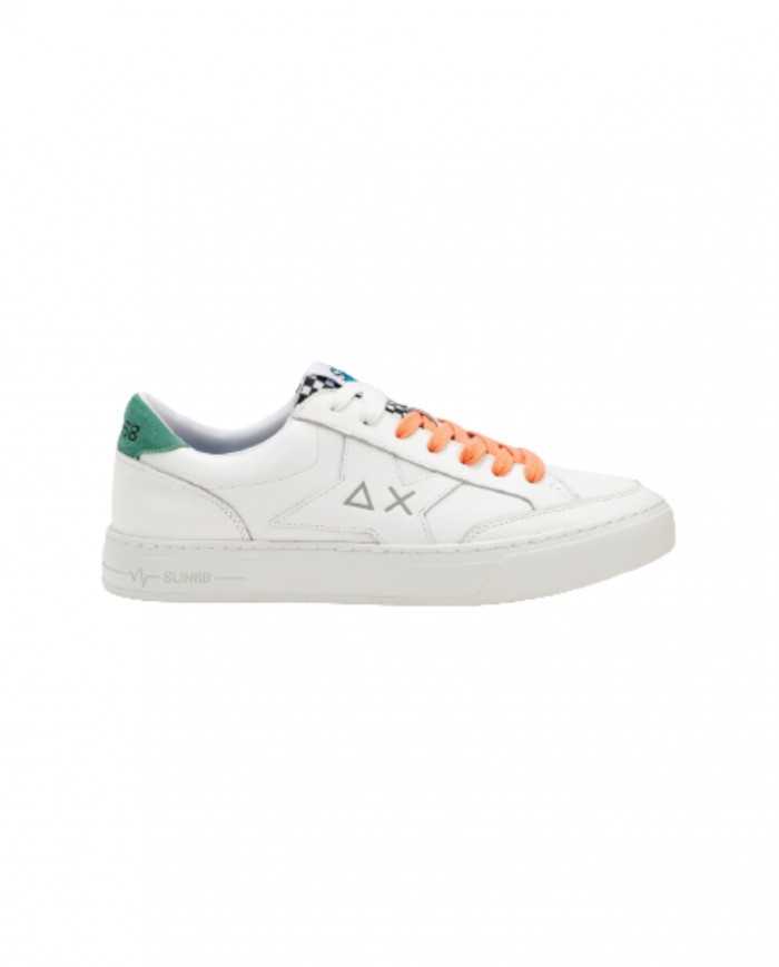 sneakers bianche e verdi da uomo con logo ricamato e impresso | SUN68 sneakers bianche e verdi da uomo con logo ricamato e impresso | SUN68
