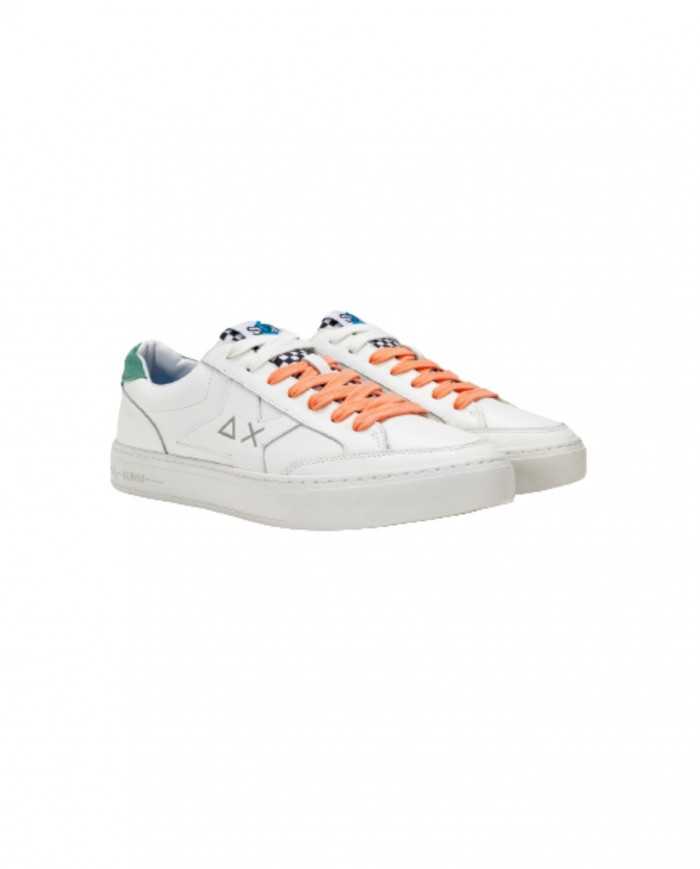 sneakers bianche e verdi da uomo con logo ricamato e impresso | SUN68 sneakers bianche e verdi da uomo con logo ricamato e impresso | SUN68