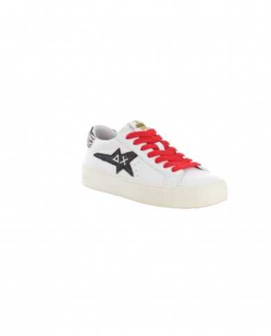 sneakers bianche e nere da donna con inserti e logo ricamo | SUN68