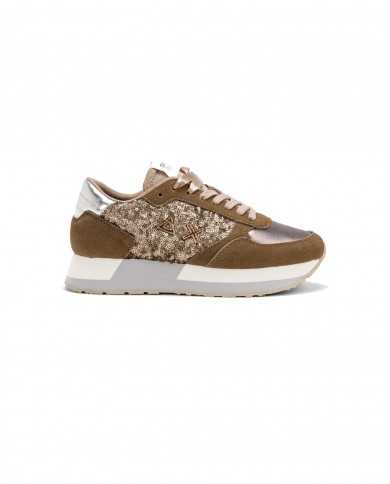 sneakers beige da donna con dettaglio in pailettes | SUN68