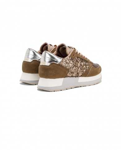 sneakers beige da donna con dettaglio in pailettes | SUN68