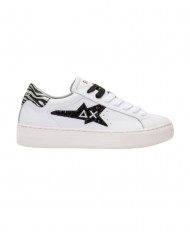 sneakers bianche/nere donna con fantasia zebrata e logo patch | SUN68 sneakers bianche/nere donna con fantasia zebrata e logo patch | SUN68