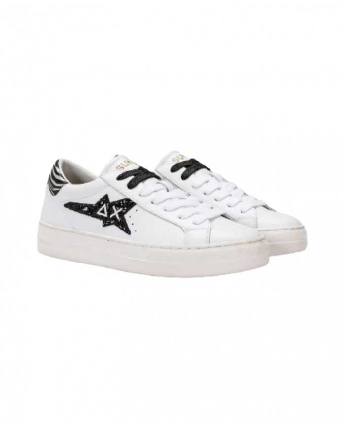 sneakers bianche/nere donna con fantasia zebrata e logo patch | SUN68 sneakers bianche/nere donna con fantasia zebrata e logo patch | SUN68
