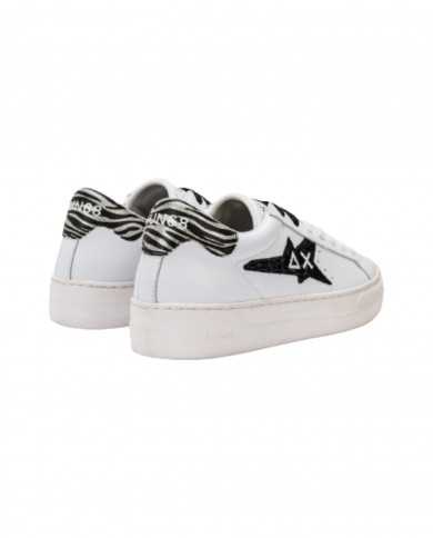 sneakers bianche/nere donna con fantasia zebrata e logo patch | SUN68