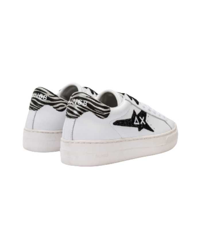 sneakers bianche/nere donna con fantasia zebrata e logo patch | SUN68 sneakers bianche/nere donna con fantasia zebrata e logo patch | SUN68