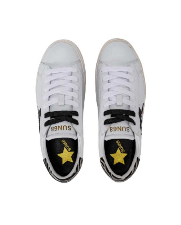 sneakers bianche/nere donna con fantasia zebrata e logo patch | SUN68 sneakers bianche/nere donna con fantasia zebrata e logo patch | SUN68