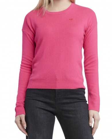 maglia rosa fluo da donna con piccolo logo sul petto | PINKO