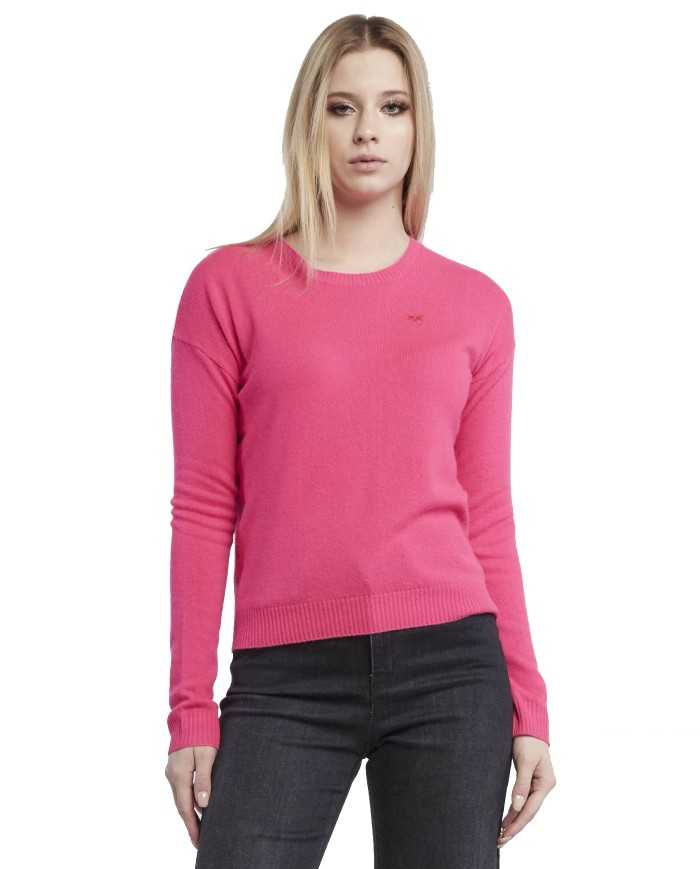 maglia rosa fluo da donna con piccolo logo sul petto | PINKO maglia rosa fluo da donna con piccolo logo sul petto | PINKO