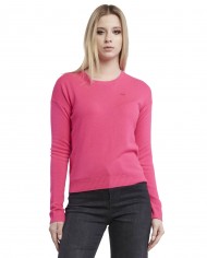 maglia rosa fluo da donna con piccolo logo sul petto | PINKO