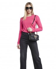 maglia rosa fluo da donna con piccolo logo sul petto | PINKO