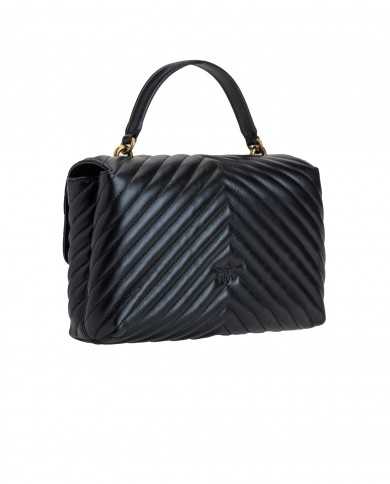 borsa nera donna con motivo chevron e fibbia logata in metallo | PINKO