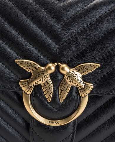 borsa nera donna con motivo chevron e fibbia logata in metallo | PINKO