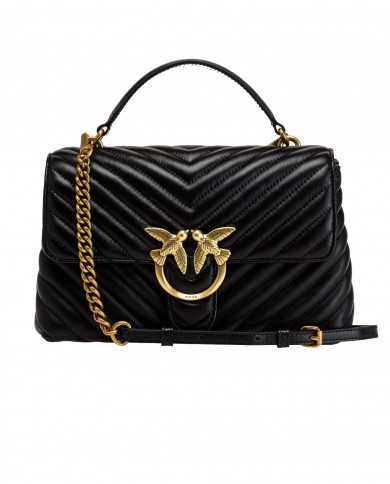 borsa nera donna con motivo chevron e fibbia logata in metallo | PINKO