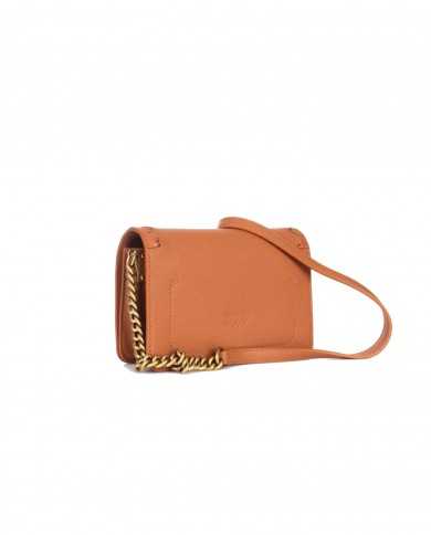 borsa cuoio donna logato avanti in metallo e dietro in rilievo | PINKO