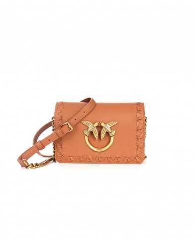 borsa cuoio donna logato avanti in metallo e dietro in rilievo | PINKO