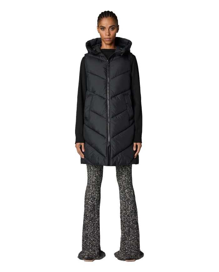 gilet lungo nero da donna trapuntato | SAVE THE DUCK