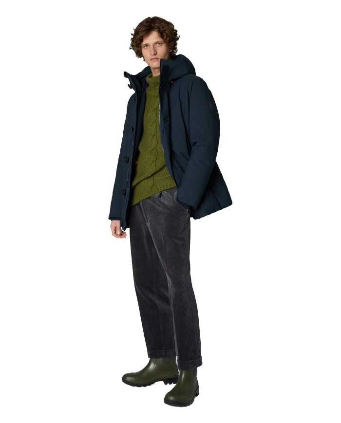 giaccone blue black da uomo impermeabile con bottoni | SAVE THE DUCK