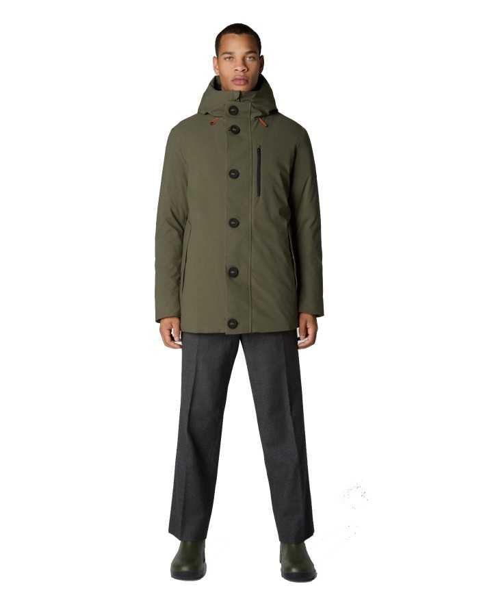 giaccone laurel green da uomo impermeabile con bottoni | SAVE THE DUCK giaccone laurel green da uomo impermeabile con bottoni | SAVE THE DUCK