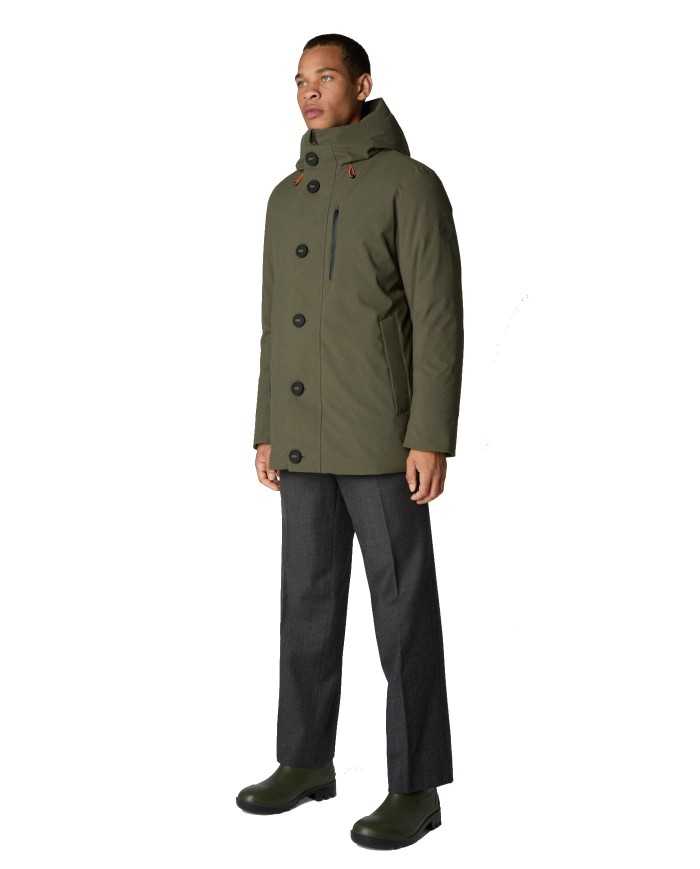 giaccone laurel green da uomo impermeabile con bottoni | SAVE THE DUCK