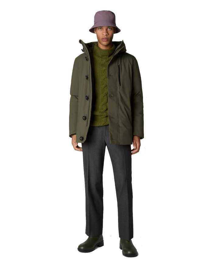 giaccone laurel green da uomo impermeabile con bottoni | SAVE THE DUCK