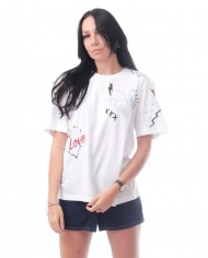 t-shirt bianco ottico da donna con disegni ricamati | LOVE MOSCHINO t-shirt bianco ottico da donna con disegni ricamati | LOVE MOSCHINO