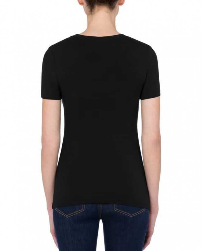 t-shirt nera donna con stampa cuori glitterati e logo | LOVE MOSCHINO t-shirt nera donna con stampa cuori glitterati e logo | LOVE MOSCHINO