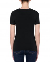 t-shirt nera donna con stampa cuori glitterati e logo | LOVE MOSCHINO t-shirt nera donna con stampa cuori glitterati e logo | LOVE MOSCHINO