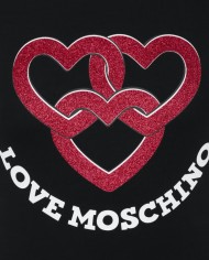 t-shirt nera donna con stampa cuori glitterati e logo | LOVE MOSCHINO t-shirt nera donna con stampa cuori glitterati e logo | LOVE MOSCHINO