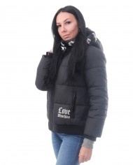 piumino celeste da donna con collo alto e logo gotico | LOVE MOSCHINO