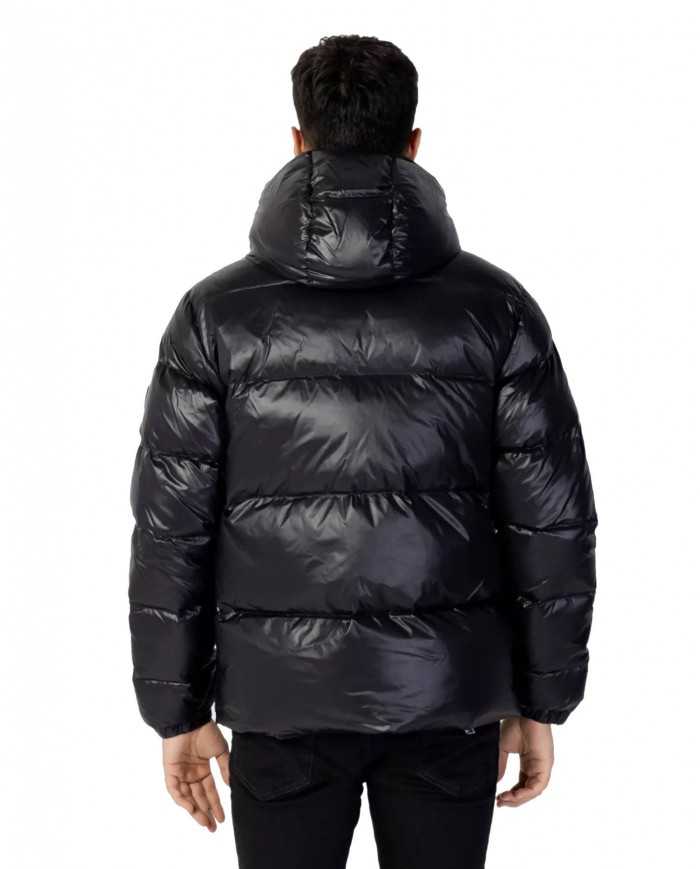 piumino nero da uomo logato in verticale sulla chiusura zip | EA7