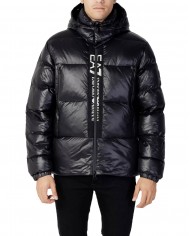 piumino nero da uomo logato in verticale sulla chiusura zip | EA7