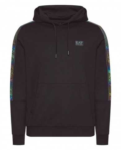 felpa nera da uomo logato sul petto e stripes logo cromate | EA7