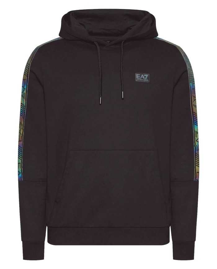 felpa nera da uomo logato sul petto e stripes logo cromate | EA7 felpa nera da uomo logato sul petto e stripes logo cromate | EA7