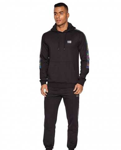 felpa nera da uomo logato sul petto e stripes logo cromate | EA7