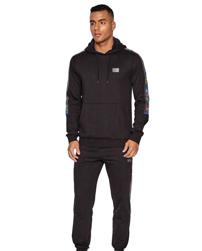 felpa nera da uomo logato sul petto e stripes logo cromate | EA7