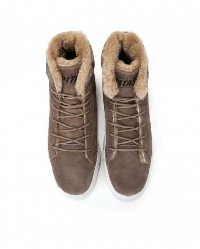 stivaletto taupe da donna con capelli sintetica e logo | WALK IN PITAS