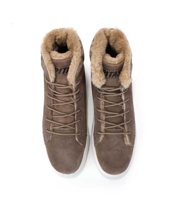 stivaletto taupe da donna con capelli sintetica e logo | WALK IN PITAS stivaletto taupe da donna con capelli sintetica e logo | WALK IN PITAS