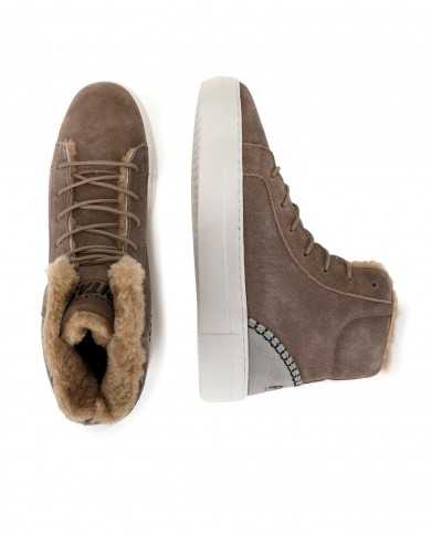 stivaletto taupe da donna con capelli sintetica e logo | WALK IN PITAS